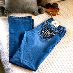 Miss me jeans med wash snowflake print bling signature boot 34”